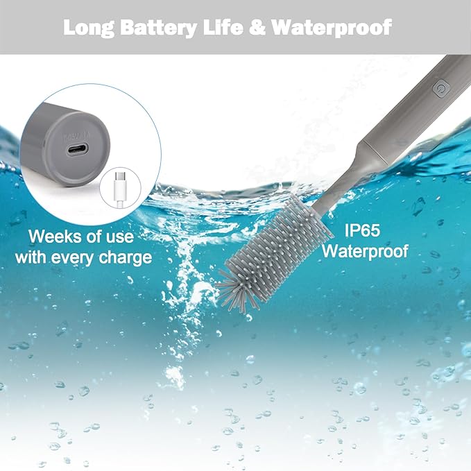 Electric Baby Bottle Brush Set with Rechargeable Electric Bottle Brush Cleaner and Replaceable Silicone Bottle Brushes and Straw Brush Cleaner, Waterproof Multi-Purpose Cleaning Brush（Grey）