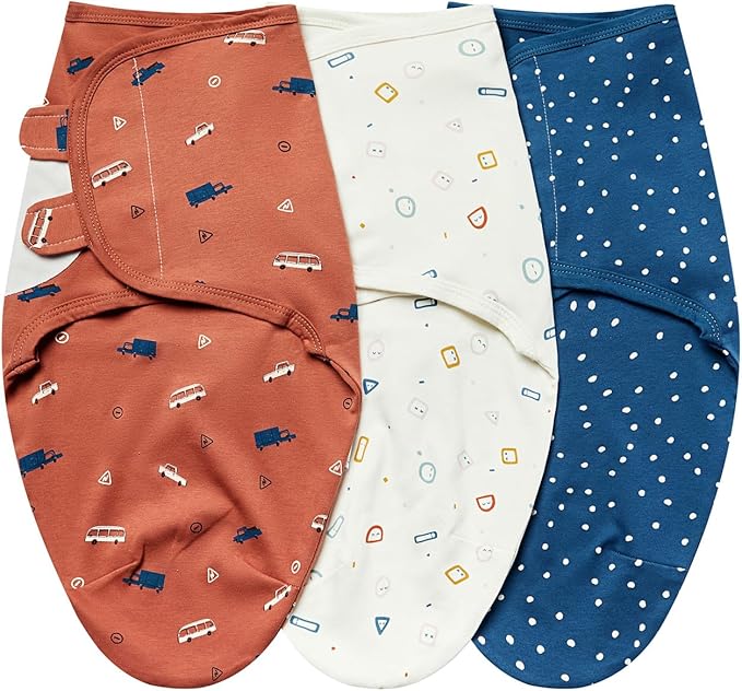 insular Baby Swaddle Wrap, Swaddle Blanket for Newborn and Infant, Adjustable Velcro Swaddling Set for Boy and Girl, Soft Cotton Baby Sleep Sack 3 Pack, Orange Car, Medium(3-6 Month)