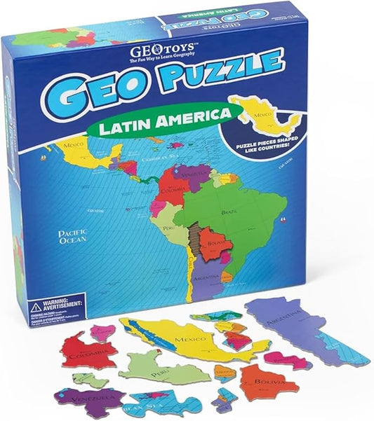GeoToys GeoPuzzle, Latin America Shaped Jigsaw Puzzles, 50 Pc Geography Puzzle, Geography Game, Map Puzzle - Jigsaw Puzzles for Kids Ages 6-9 Years Old