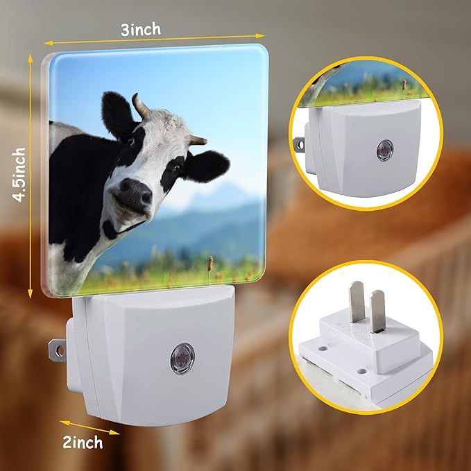 Plug Night Light,Funny Cow on Grass Night Light Lamp Auto Sensor Energy Efficient Dusk to Dawn Lights for Girls Boys Women Room Decor,Hallway,Kitchen,Bathroom,Nursery,Stairs