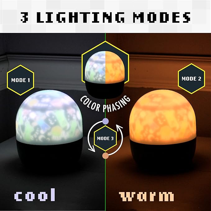 Paladone Minecraft Officially Licensed Creeper & Steve Projector Night Light, Gamer Projection Lamp Accessory, Minecraft Sounds, Gaming Bedroom Decor for Kids Mood Lighting with 4 Projector Sheets