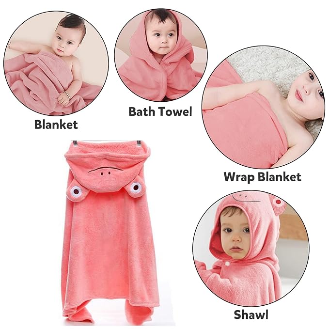 ROMASA Baby Bath Towel Ultra Soft Hooded Towel Highly Absorbent Bathrobe Blanket Toddlers Shower Gifts for Boys Girls-27.5" x 55" (Pink-flog)