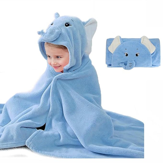 ROMASA Baby Bath Towel Ultra Soft Hooded Towel Highly Absorbent Bathrobe Blanket Toddlers Shower Gifts for Boys Girls-27.5" x 55" (Blue Elephant)
