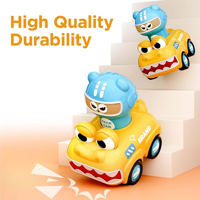 iPlay, iLearn Press to Go Animal Car Toys for Toddlers 1-3, Baby Push Go Friction Racing Cars Toy, 3pcs Infant Play Vehicle Set for 12 18 24 Month, 1st Birthday Gifts for 1 2 3 Year Old Boy Girl Child
