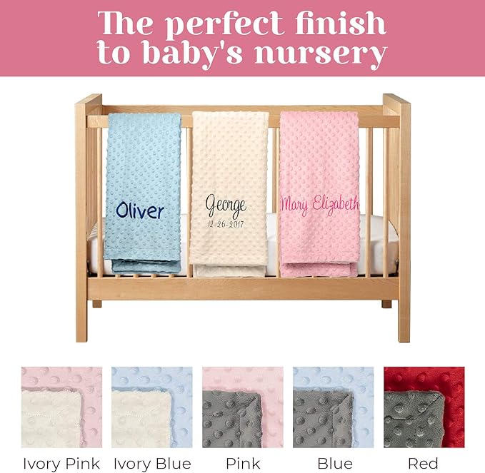 berry bebe Personalized Baby Blanket for Girls and Boys, Ships from USA Custom Baby Blankets, Personalized Gifts with Name, Plush and Cozy Pink Minky Dot, Gifts for Newborn, Newborn Essentials
