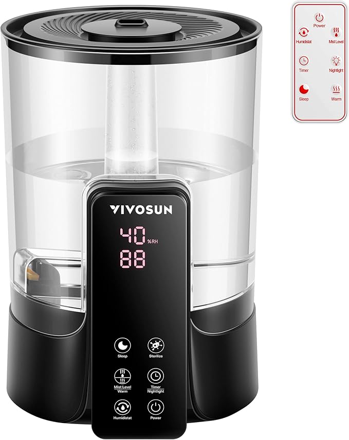 VIVOSUN 6L 2-in-1 Cool & Warm Mist Ultrasonic Humidifier with Essential Oil Box & Remote Control for Bedrooms, Offices, Plants, Dryness, and Skincare