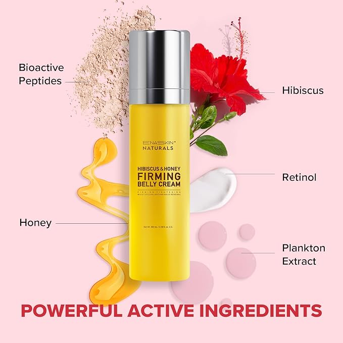 Enaskin Naturals Belly Firming & Skin Tightening Cream — Hibiscus and Honey Cellulite Lotion for Stomach, Thighs & Butt — Moisturizing & Lifting Body Lotion for Women, 100ML