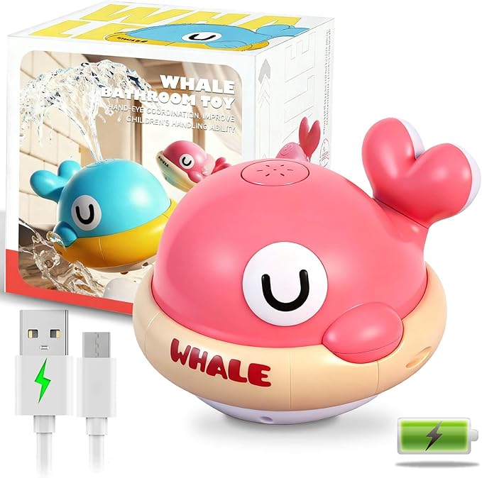 Baby Bath Toys - Toddler Bath Toys for Kids Ages 1-3, Rechargeable Light Up Whale Sprinkler Bathtub Toys, Pool Water Toys for Infant Babies 6-12 Months & Toddlers 2-4, 1st Birthday Gifts (Pink)