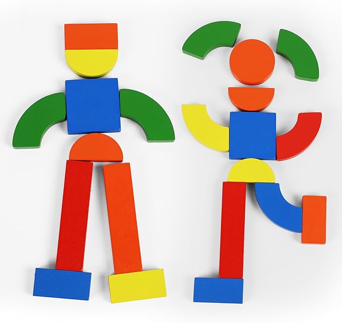 Wooden Magnetic Blocks Toys - Shape Pattern Building Block - Large Tangram Puzzles for Kids - Geometric Creative Development Toys Montessori Learning Material - Stocking Fillers Stuffers 3 Years