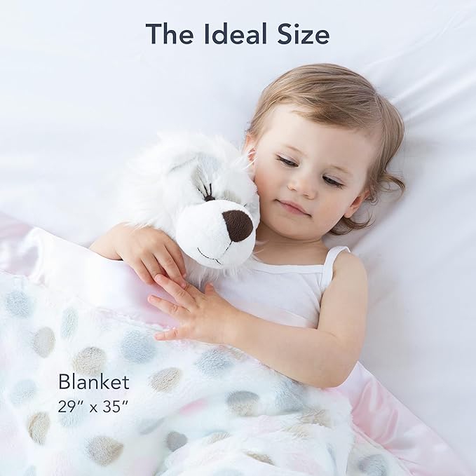 Little Giraffe Luxe Baby Blanket – 29x35” Satin Trim, Dot Pink | Ultra-Soft, Hypoallergenic Stroller & Nursery Blanket | Perfect for Newborns & Toddlers