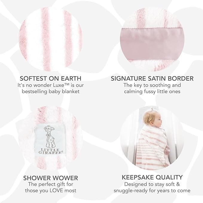 Little Giraffe Luxe Baby Blanket – 29x35” Satin Trim, Strand Dusty Pink | Ultra-Soft, Hypoallergenic Stroller & Nursery Blanket | Perfect for Newborns & Toddlers