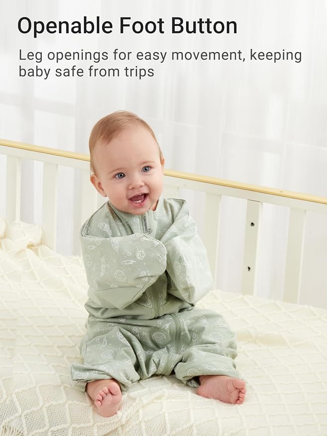 GROWNSY Transitional Swaddle Sleep Sack 6-12 Months, Starfish Design Baby Swaddle Sack, Dual-Zipper for Easy Diaper Changes, Proper Hip Development & Openable Foot Button, 19-27 lbs, Green