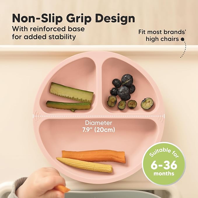 KeaBabies Suction Plates for Baby, Toddler - 3-Pack 100% Silicone Toddler Plates with Suction, Divided, BPA-Free Baby Led Weaning Essentials for Kids, Dishwasher, Microwave Safe, Durable (Macaron)
