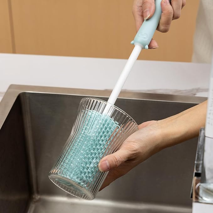 Chemimoso Baby Bottle Drying Rack and Cleaning Set, with Straight Silicone Baby Bottle Brush, Pacifier Brush, Straw Brush, Cup Lid Cleaning Brush, 2025 Xmas Holiday Surprise Gift for Newmom, Z Blue