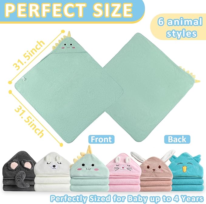 6 Pack Hooded Baby Towels - 32x32 in Ultra Soft Baby Bath Towels, Newborn Baby Essentials, Premium Absorbentand Hypoallergenic Towels for Toddler Baby Boy and Girl