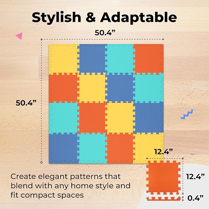 MioTetto Baby Play Mat, Soft Foam Floor Tiles for Kids. Adjustable Interlocking Foam Tiles, Fits with 50x50 Playpen Baby mat for Crawling & Development, Safe & Non-Toxic Playmat for Babies 6-12 Months