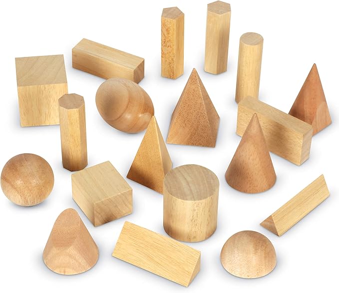 Learning Resources Wood Geometric Solids, Kids Wooden Shapes, Montessori Toys, Set of 19