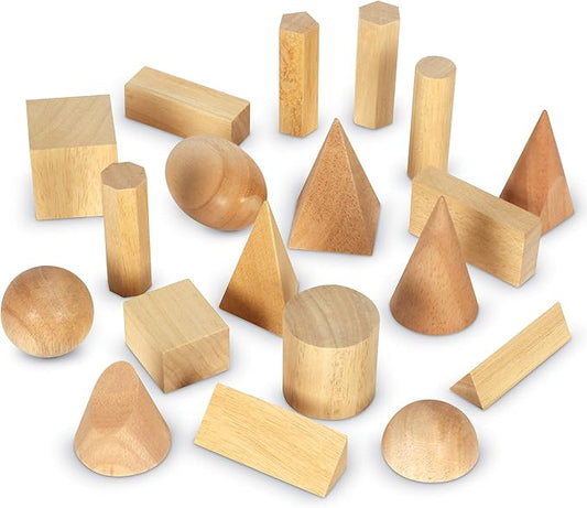 Learning Resources Wood Geometric Solids, Kids Wooden Shapes, Montessori Toys, Set of 19