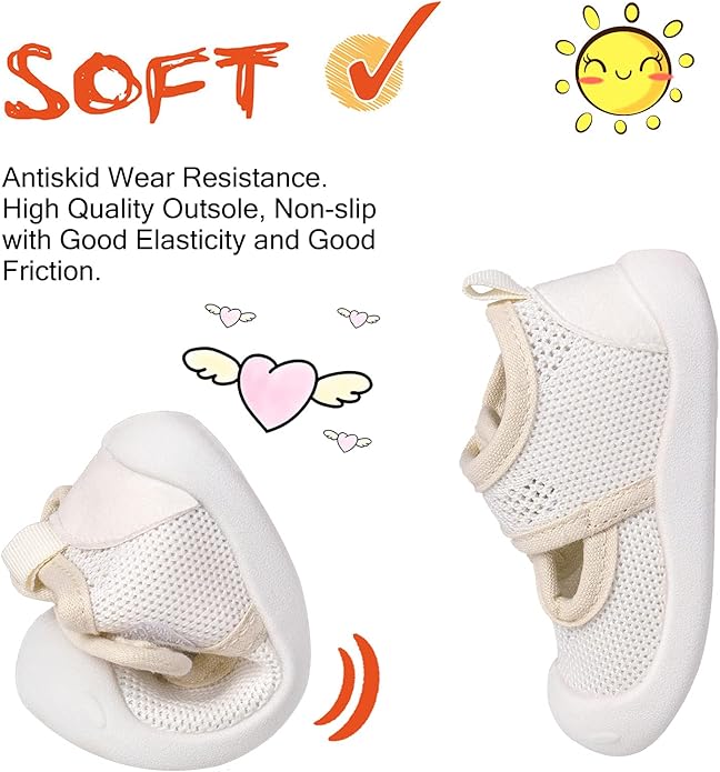 Baby First-Walking Shoes 1-4 Years Kid Shoes Trainers Toddler Infant Boys Girls Soft Sole Non Slip Cotton Canvas Mesh Breathable Lightweight TPR Material Slip-on Sneakers Outdoor