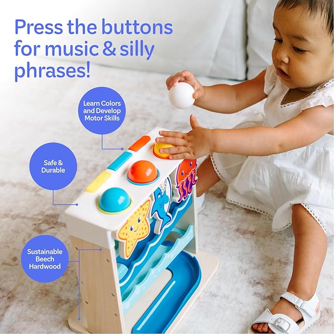 Move2Play, Wooden Ocean Friends, Interactive Toy for 1+ Year Olds, 6 to 12 Months, Baby Toy, 1 Year Old Birthday Gift for Girls, 9-12 Months, 6 7 8 9 10 12+ Months