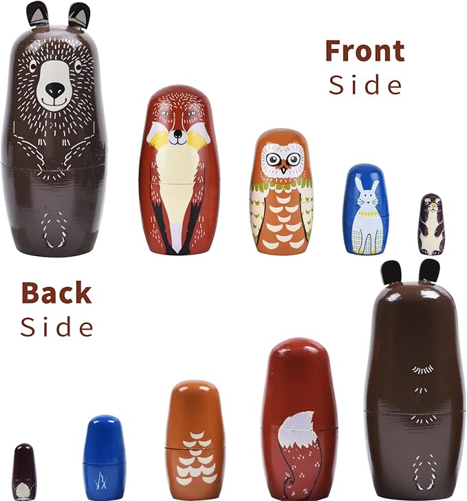 Nesting Dolls, 5Pcs 6" Tall Russian Nesting Dolls, Handmade Matryoshka for Kids, Wooden Stacking Toys for Christmas Home Wedding Party Decorations (Brown Bear)