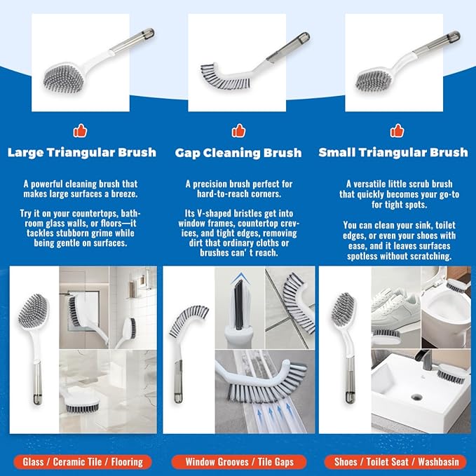 3 Pack Scrub Brush Set – Heavy-Duty Scrub Brushes for Cleaning with Handle, Cleaning Brush with Stiff Bristles, Shower Scrubber for Bathroom, Bathtub, Kitchen, Tile, Floor, Grout, Sink & Carpet