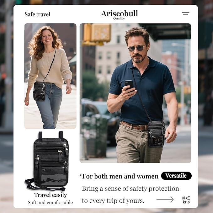 Neck Wallet - Rfid Wallet Women - passport holder for travel - Travel Wallet Passport Holder For Travel Women - 10.3x6.8inch (Black)