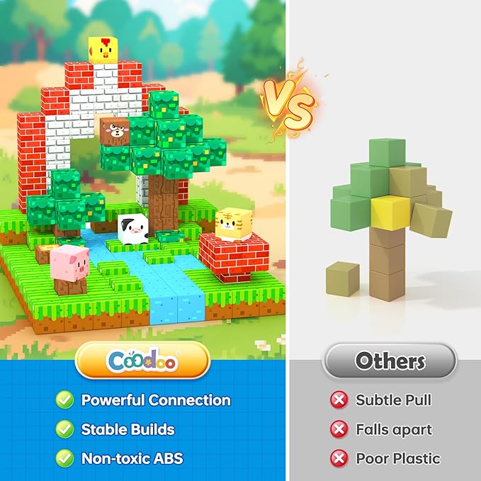 Magnetic Blocks, Magnet Tiles Building Blocks STEM Montessori Toddler Kids Toys for Boys Girls Ages 3+, Educational Construction Outdoor Toys, Classroom Must Have Learning Sensory Gifts (0.8IN)