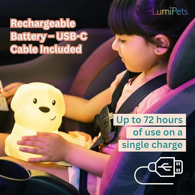 Lumipets Pepper The Puppy Dog Squishy Silicone Night Light for Kids | Cute Night Light with Remote & Touch Control for Baby & Toddler Bedrooms | Color Changing Animal Lamp | Soft Portable Nightlight