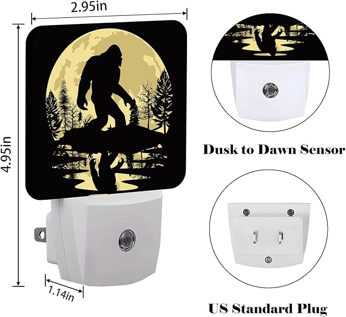 Big Foot Forest Moon Night Light,Plug-in Nightlights Auto Sensor Night Lamp Dusk-to-Dawn Lamp Home Decor for Nursery Children Girls Boys