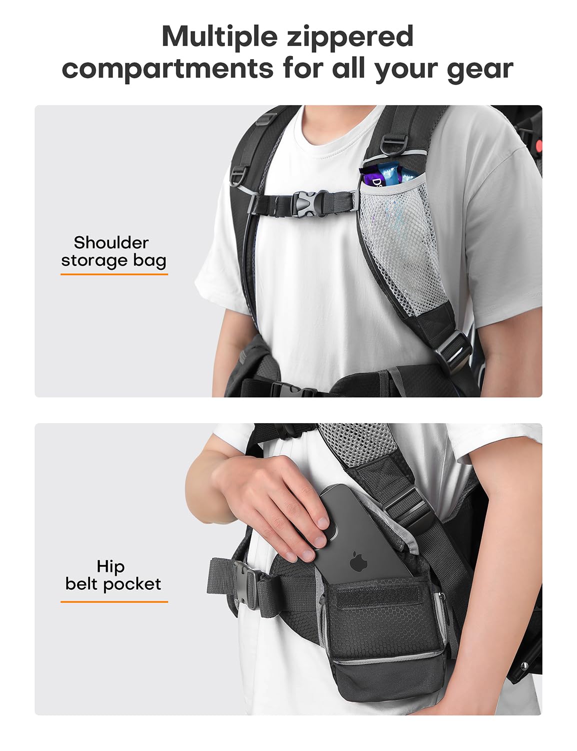 besrey Baby Backpack Carrier, Toddler Hiking Backpack with Safety 3-Height Seat, Adjustable Straps&Waist Belt, Foldable Frame Lightweight Large Capacity Child Carrier for Hiking (Black/Grey)