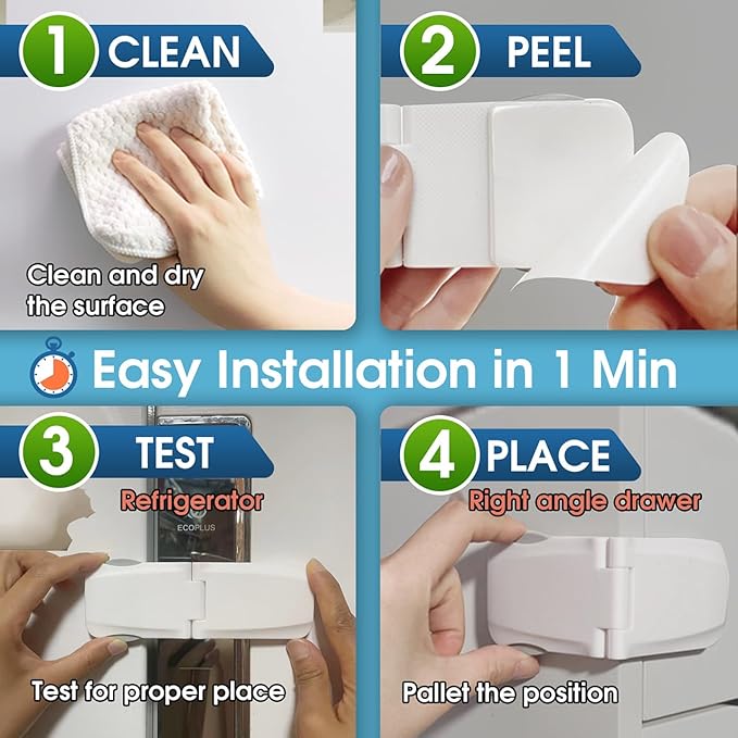 2 Pack Cabinet Locks Baby Proofing, QYESWHSR Fridge Locks for Kids with 3M Adhesive Pad, Child Proof Cabinet Locks French Door Refrigerator Freezer Lock RV Refrigerator, Oven Lock Easy Use (White)