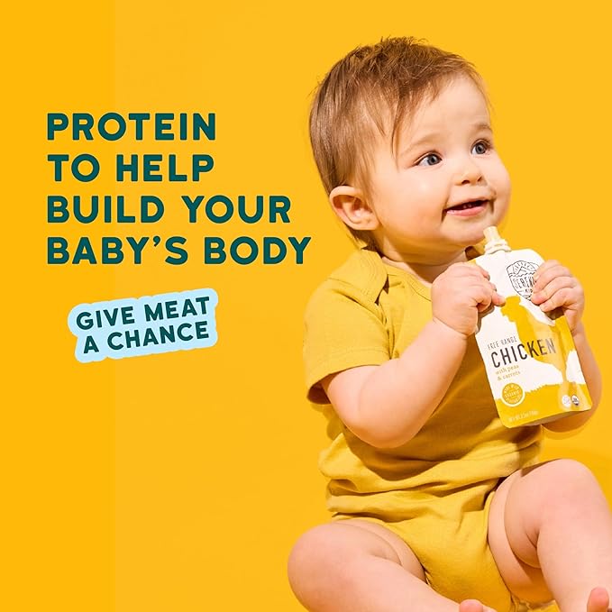 Serenity Kids 6+ Months Baby Food Pouches Puree Made With Ethically Sourced Meats & Organic Veggies | 3.5 Ounce BPA-Free Pouch | Free Range Chicken, Pea, Carrot | 1 Count