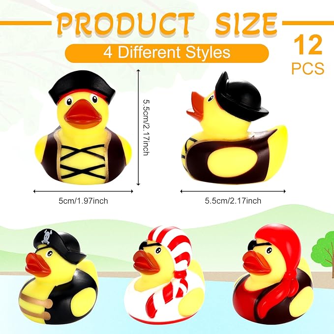 Lewtemi 36 Pcs 2 Inch Mini Pirate Rubber Ducks Cruise Ducks for Hiding with Tags Cute Yellow Decor Bathtub Pool Pirate Party Favors for Carnival Supplies Birthday Party Favor Gifts