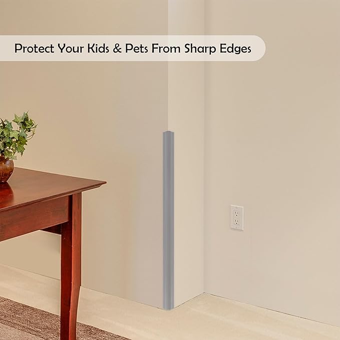 Rubber Bond Wall Corner Guard Edge Protector, 48 inch Heavy Duty Baby Proofing Corner Guards | Self-Adhesive Furniture Edge Strips for Home & Office (5, Grey)