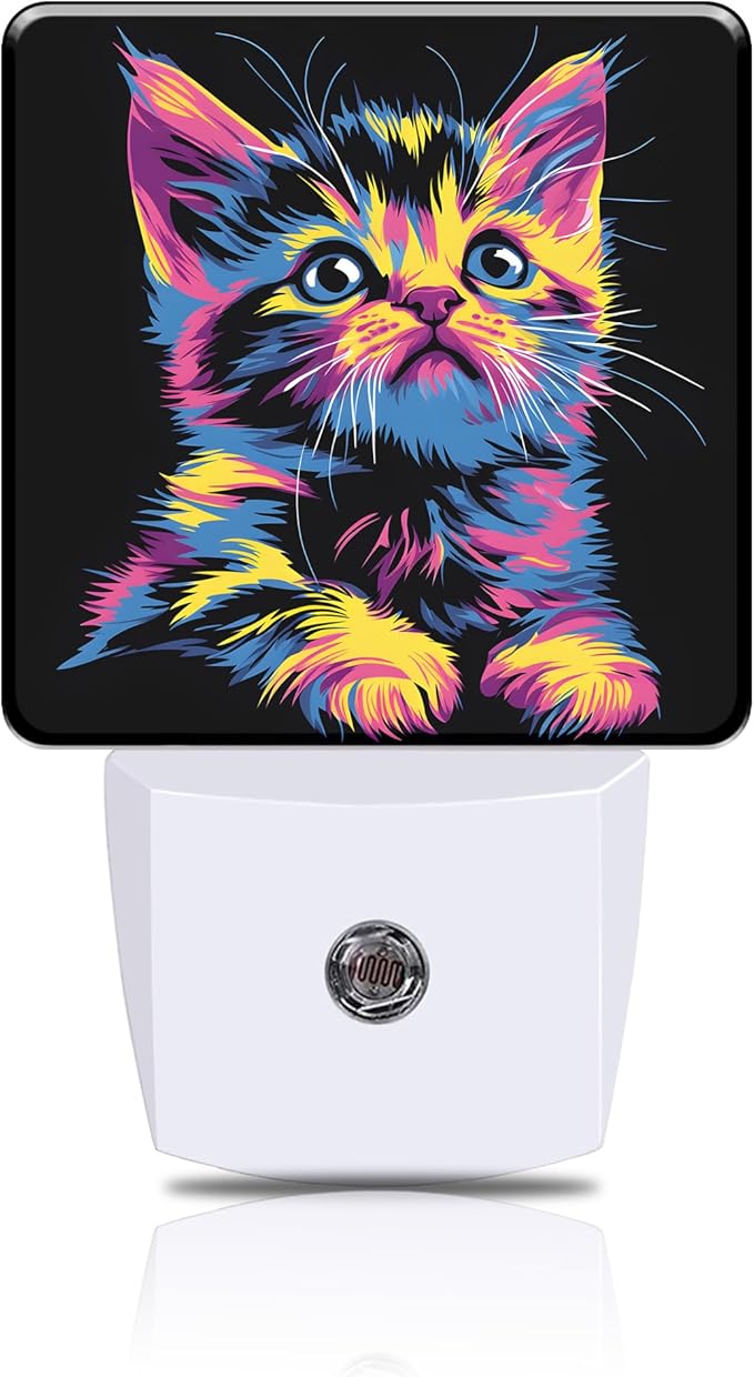 Night Light Colorful Cute Cat Night Lights Plug into Wall Smart Dusk to Dawn Sensor 0.5W Energy Efficient Led Lamp for Men Women Bedroom Bathroom Hallway Stairway Decor