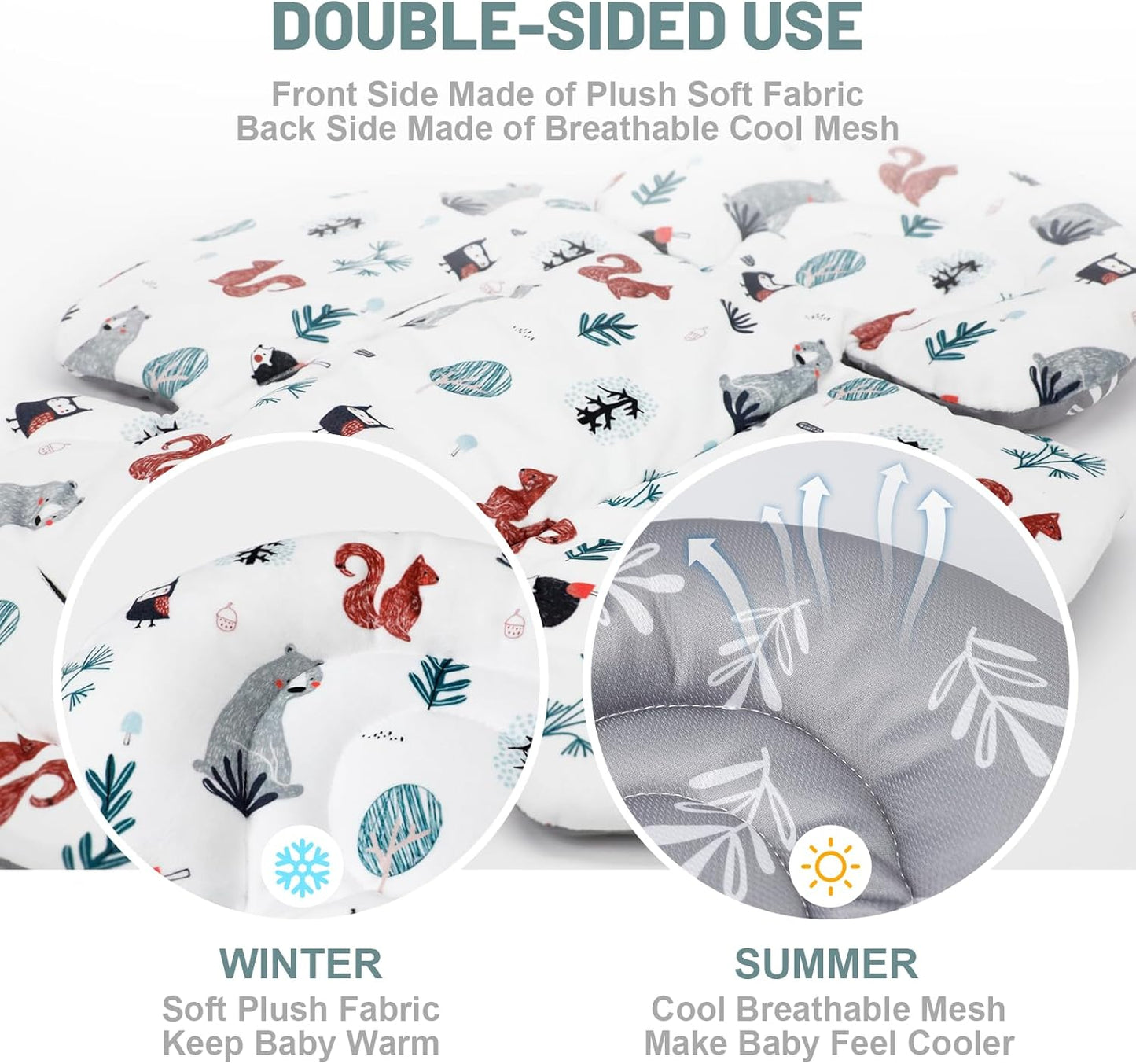 KAKIBLIN Infant Car Seat Insert, Breathable Reversible Car Seat Head Support for Infant, Newborn Car Seat Insert for Girls Boys, Fits for Stroller, Baby Swing, Bassinets, Pushchair (Gray)