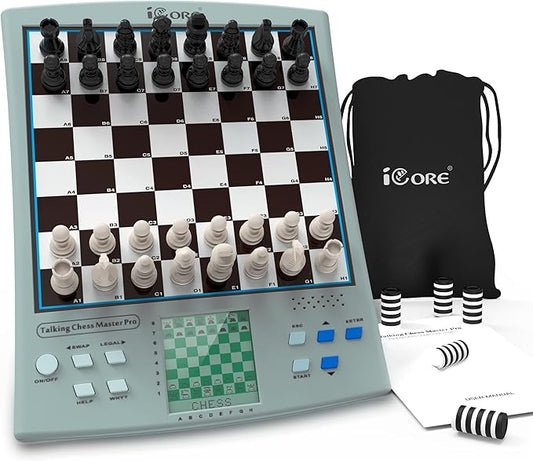 iCore Electronic Chess Set, Talking Chess Master Pro, 30 Skill Levels and 14 Brain Games, 1 or 2-Player Modes for All Ages