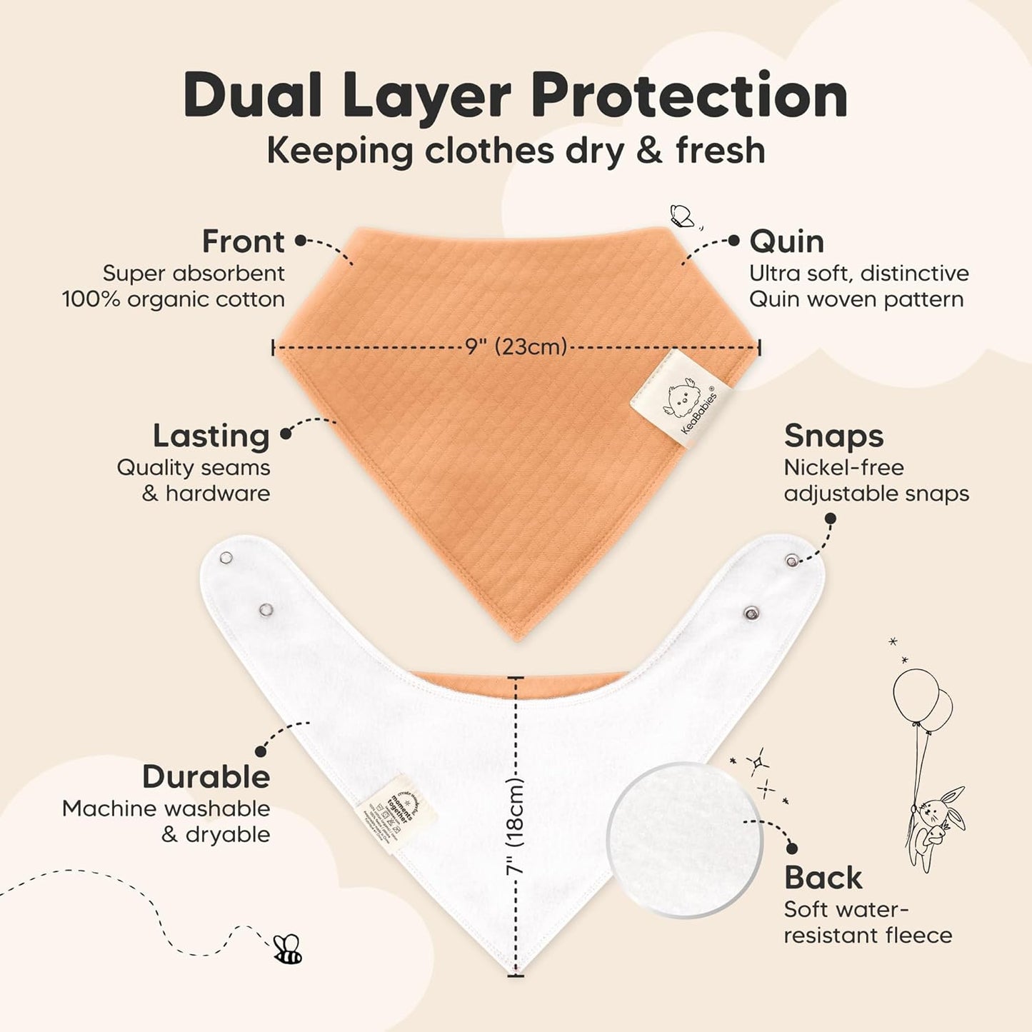 KeaBabies 8-Pack Bandana Bibs for Baby Girls, Boys - Organic Cotton Baby Bibs for Drooling & Teething Newborn, Toddler, Infant 0-36 Months, Extra Soft, Absorbent Cloth with Snaps (Driftwood)