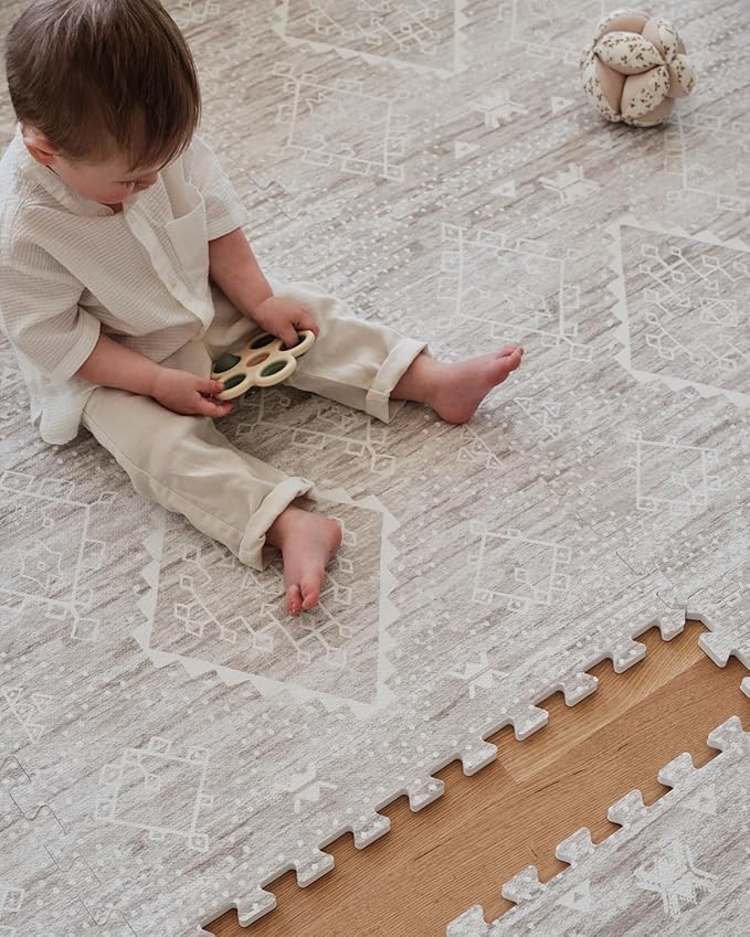 House of Noa Baby Play Mat – 4x6 Driftwood Ula – Set of 6 Tiles – Cushioned EVA Foam Play Mat for Floor, Soft Interlocking Baby Crawling Mats for Hard Floors