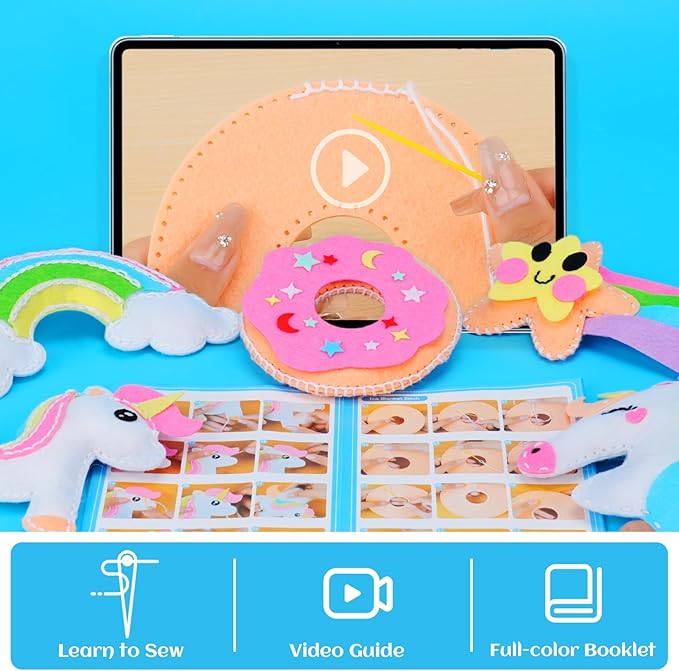VERTOY Kids Crafts Sewing Kit for Girls - DIY Unicorn Toy Kits for Beginners, Birthday Gifts for Girls Age 6-8 8-12 Year Old, 5 Easy Projects