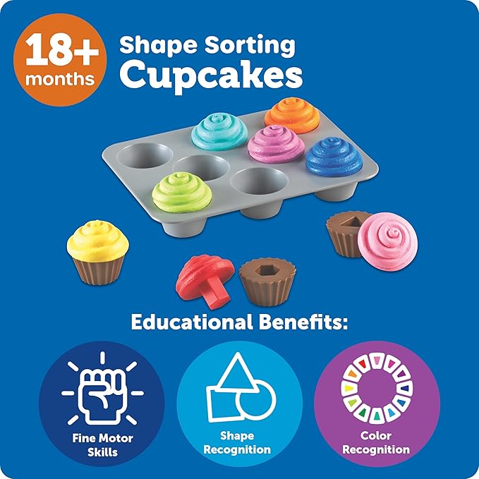 Learning Resources Smart Snacks Shape Sorting Cupcakes,17 Pieces, Ages 18 Months+, Fine Motor, Color & Shape Recognition
