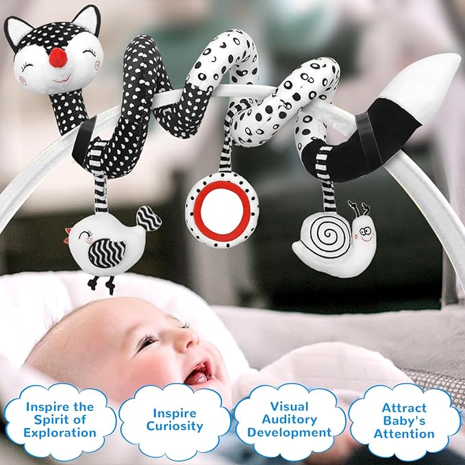 Car Seat Toys Black and White High Contrast Baby Toys for Newborn, Stroller Toys Newborn Toys Infant Toys for 0 3 6 9 12 Months Girls Boys, Baby Toys 0-6 Months for Crib Mobile Best Gift