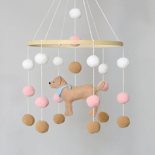 Baby Crib Mobile for Girls Boys Dog Theme Baby Mobile for Crib Mobile for Bassinet with Felt Ball