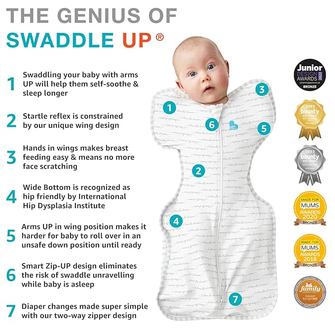 Love to Dream Swaddle UP, Baby Sleep Sack, Self-Soothing Swaddles for Newborns, Improves Sleep, Snug Fit Helps Calm Startle Reflex, New Born Essentials for Baby, 1.0 TOG, 13-19 lbs, Gray