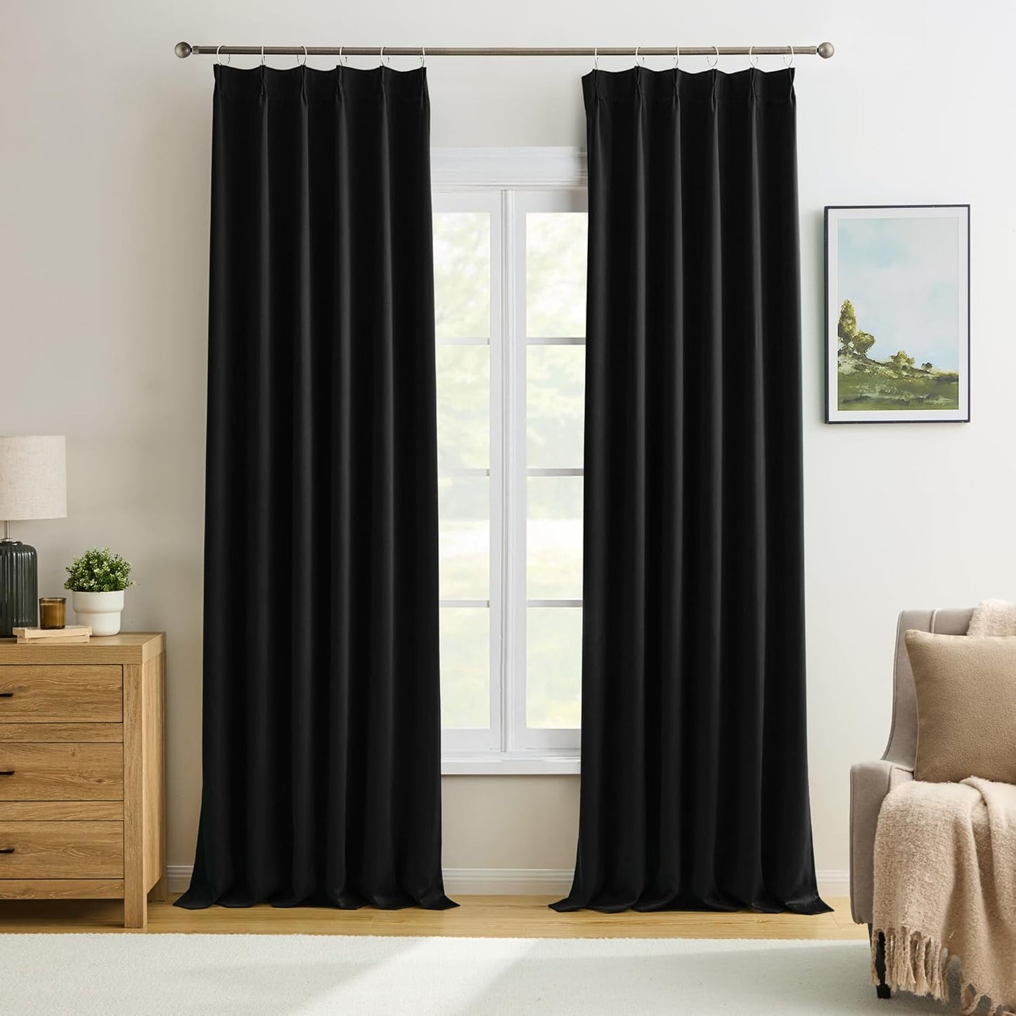KEQIAOSUOCAI Black Blackout Curtains 156 Inches Long for Living Room Patio Door 2 Panels Set Room Darkening Pinch Pleated Extra Long Polyester Pinched Curtains Thermal Insulated Drapes 40 Wide