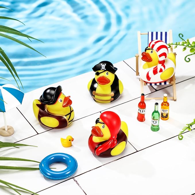 Lewtemi 36 Pcs 2 Inch Mini Pirate Rubber Ducks Cruise Ducks for Hiding with Tags Cute Yellow Decor Bathtub Pool Pirate Party Favors for Carnival Supplies Birthday Party Favor Gifts