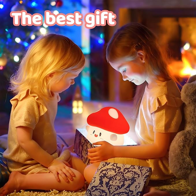 Mushroom Night Light,LED Cute Silicone Squishy Lamp Rechargeable Nursery Nightlight with 2 Level Dimmable Bedside Touch Lamp for Bedroom Kids Room Mushroom Decor Gifts