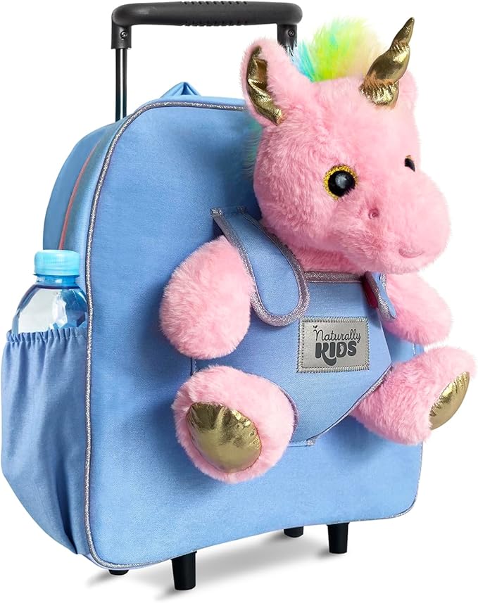 Toddler Luggage for Girls w Unicorn Toys, Kids Rolling Backpack for Girls, Toddler Suitcase, Gifts for 3 4 5 6 Year Old