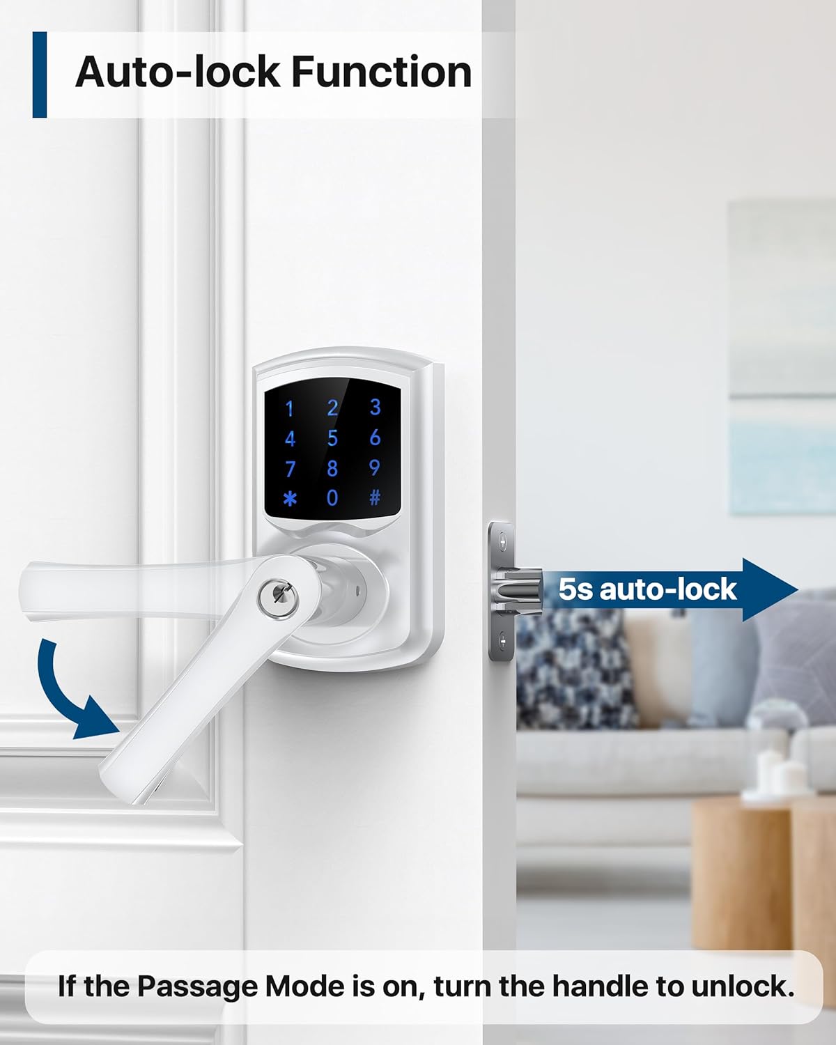 Keyless Entry Door Lock with Keypad and Handle for Front Doors, Touchscreen, Anti-peep Password, Auto-Locking, Satin Chrome